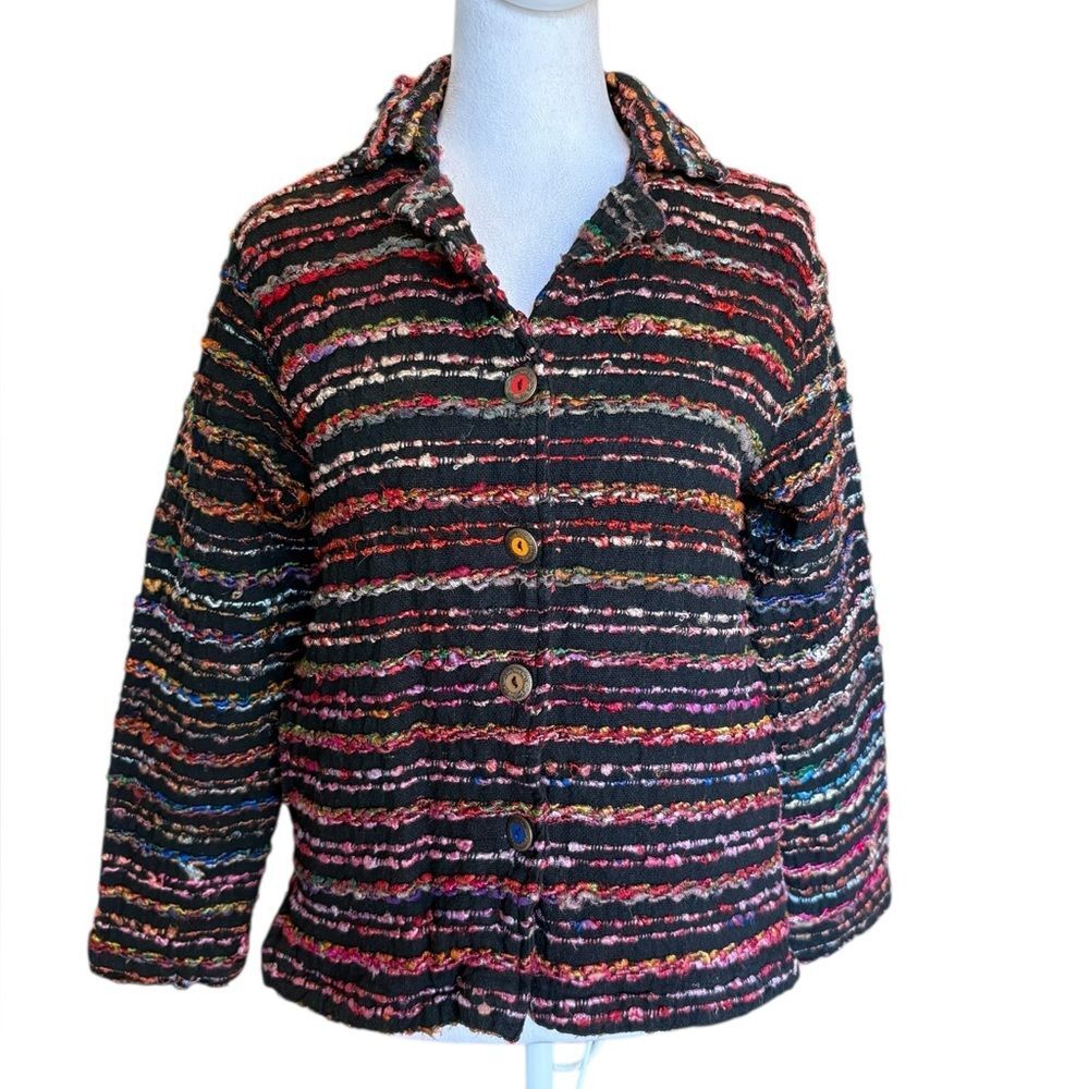 Coldwater Creek Yarn Silk Blend Jacket Multicolor Boho Button Front Womens Small